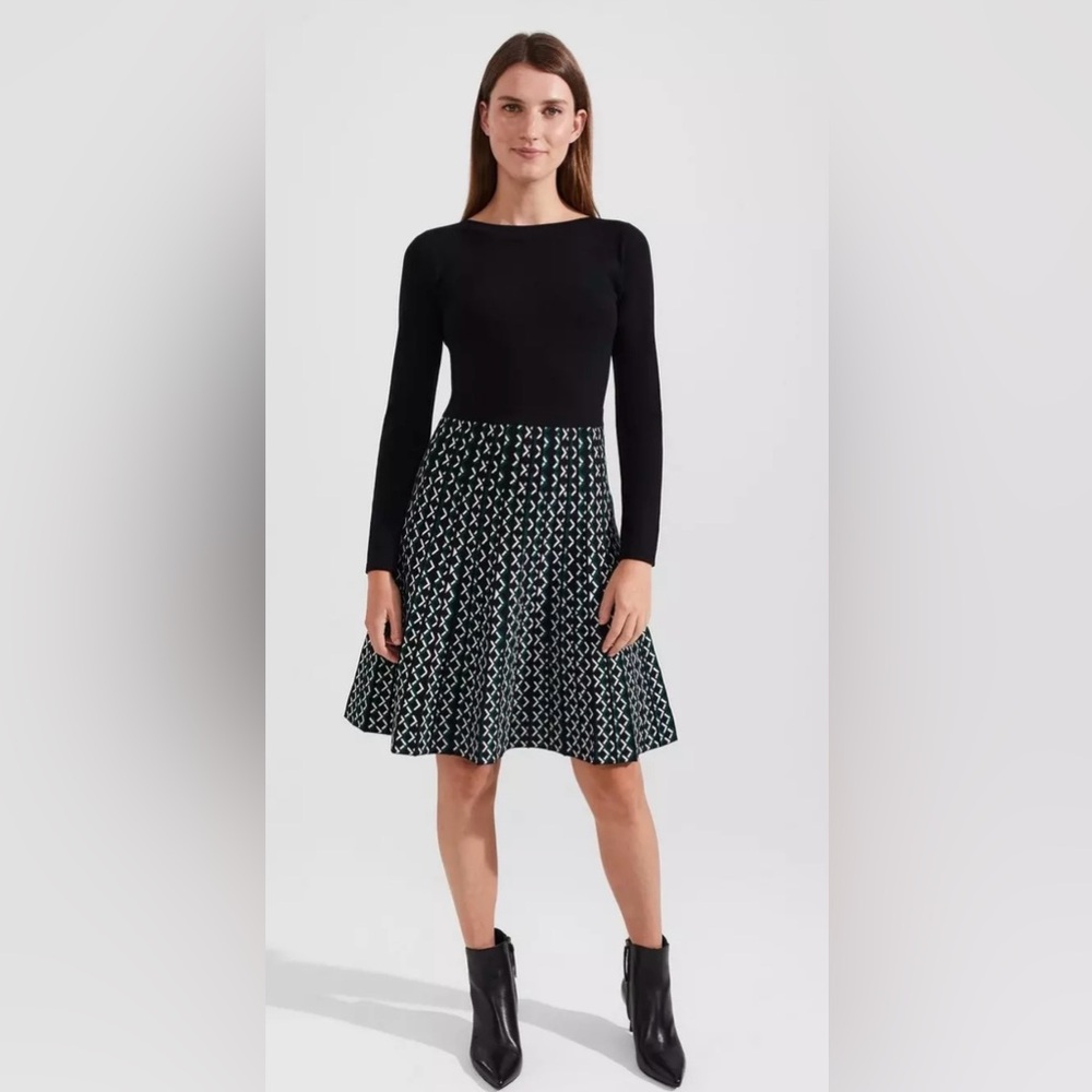 Hobbs London “Elena” Patterned Long-Sleeve Knit Sweater Dress -Size 16